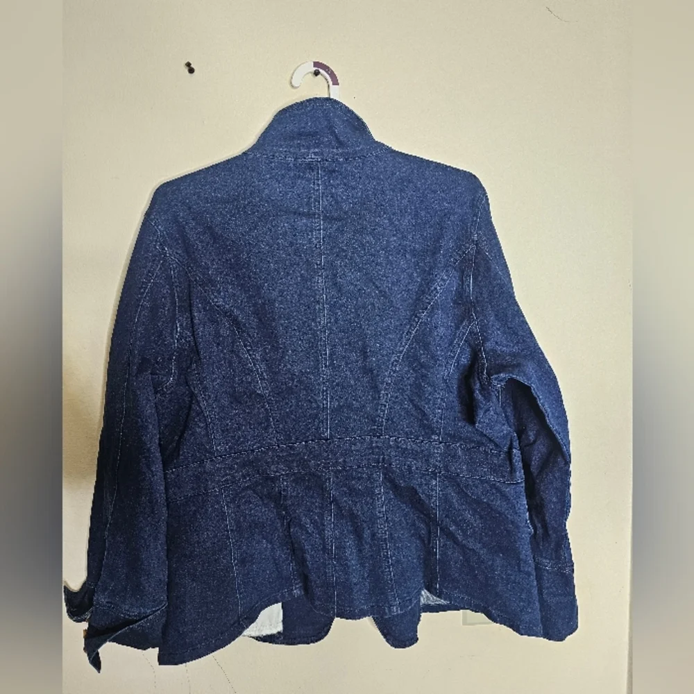 Allegra K Women's Notched Lapel Long Sleeve Button Denim Jacket with Pockets